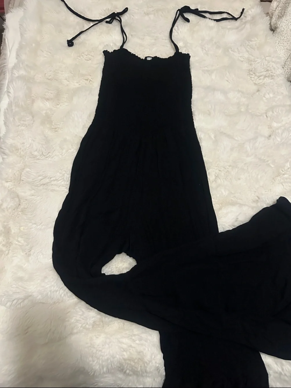 Storia Black Smocked Bodice Jumpsuit with Tie Straps - Picture 2 of 6